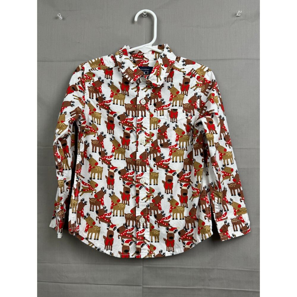 The Children's Place Toddler Boy Festive Reindeer Long Sleeve Shirt, Size 3T EUC